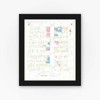 Old map wall art mockup — black gallery frame with white mat — Sanborn Fire Insurance Map from Spencer, Clay County, Iowa (1941), Sheet #0004