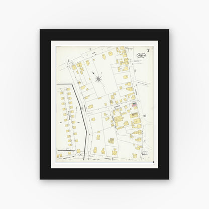 Old map wall art mockup — black gallery frame with white mat — Sanborn Fire Insurance Map from Ipswich, Essex County, Massachusetts (1907), Sheet #0007