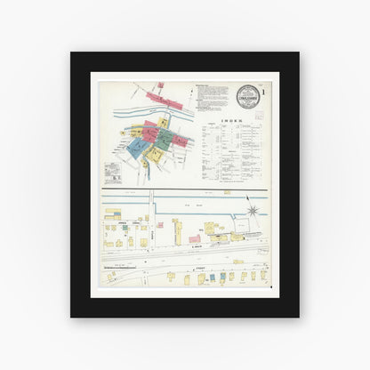 Old map wall art mockup — black gallery frame with white mat — Sanborn Fire Insurance Map from Canajoharie, Montgomery County, New York (1908) - Complete Map Set