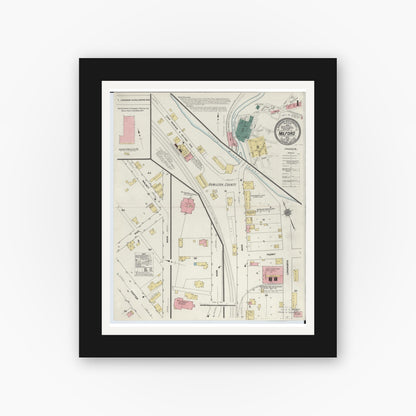 Old map wall art mockup — black gallery frame with white mat — Sanborn Fire Insurance Map from Milford, Clermont And Hamilton County, Ohio (1911) - Complete Map Set