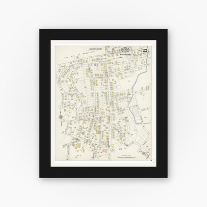 Old map wall art mockup — black gallery frame with white mat — Sanborn Fire Insurance Map from Melrose, Middlesex County, Massachusetts (1915), Sheet #0022