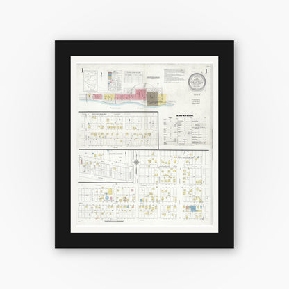 Old map wall art mockup — black gallery frame with white mat — Sanborn Fire Insurance Map from Grafton, Jersey County, Illinois (1936), Sheet #0001