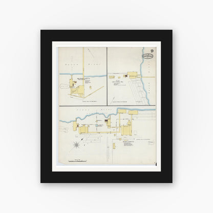 Old map wall art mockup — black gallery frame with white mat — Sanborn Fire Insurance Map from New Bern, Craven County, North Carolina (1893), Sheet #0009