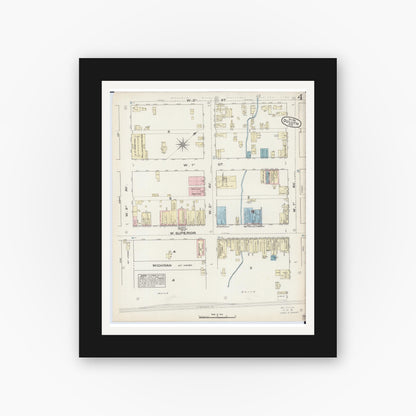 Old map wall art mockup — black gallery frame with white mat — Sanborn Fire Insurance Map from Duluth, Saint Louis County, Minnesota (1884), Sheet #0004