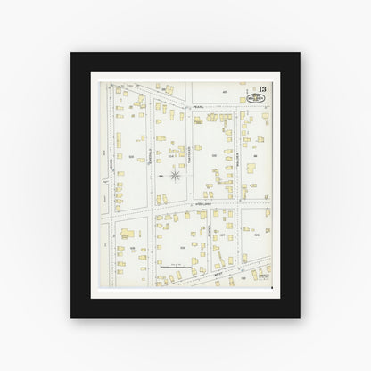 Old map wall art mockup — black gallery frame with white mat — Sanborn Fire Insurance Map from Malden, Middlesex County, Massachusetts (1892), Sheet #0013