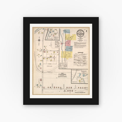 Old map wall art mockup — black gallery frame with white mat — Sanborn Fire Insurance Map from Hellertown, Northampton County, Pennsylvania (1915), Sheet #0001