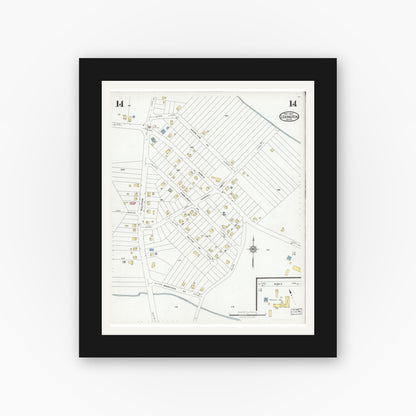 Old map wall art mockup — black gallery frame with white mat — Sanborn Fire Insurance Map from Lexington, Middlesex County, Massachusetts (1927), Sheet #0014
