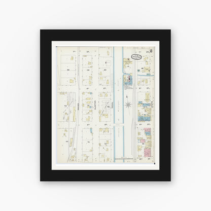 Old map wall art mockup — black gallery frame with white mat — Sanborn Fire Insurance Map from Lockport, Will County, Illinois (1891), Sheet #0002