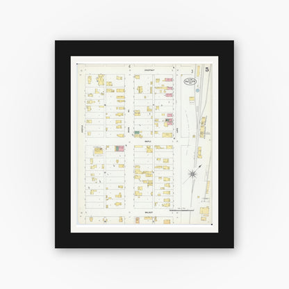 Old map wall art mockup — black gallery frame with white mat — Sanborn Fire Insurance Map from Phillips, Price County, Wisconsin (1901), Sheet #0005