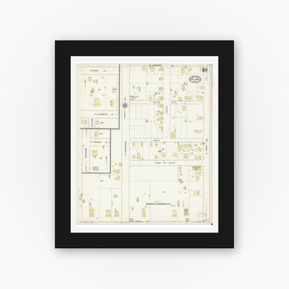 Old map wall art mockup — black gallery frame with white mat — Sanborn Fire Insurance Map from Orlando, Orange County, Florida (1913), Sheet #0010