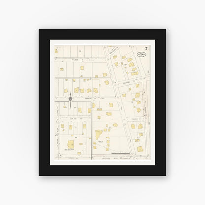 Old map wall art mockup — black gallery frame with white mat — Sanborn Fire Insurance Map from Hollywood, Los Angeles County, California (1913), Sheet #0007