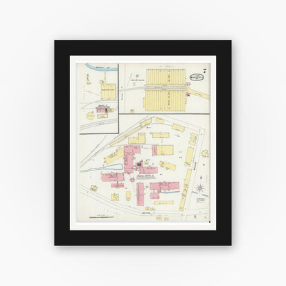 Old map wall art mockup — black gallery frame with white mat — Sanborn Fire Insurance Map from Wakefield, Middlesex County, Massachusetts (1897), Sheet #0007