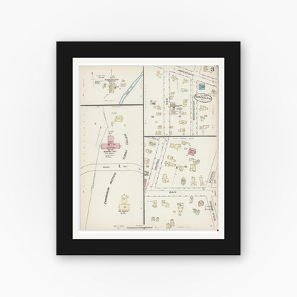 Old map wall art mockup — black gallery frame with white mat — Sanborn Fire Insurance Map from Randolph, Cattaraugus County, New York (1885), Sheet #0003