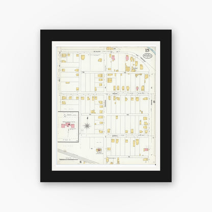 Old map wall art mockup — black gallery frame with white mat — Sanborn Fire Insurance Map from Warren, Warren County, Pennsylvania (1904), Sheet #0015