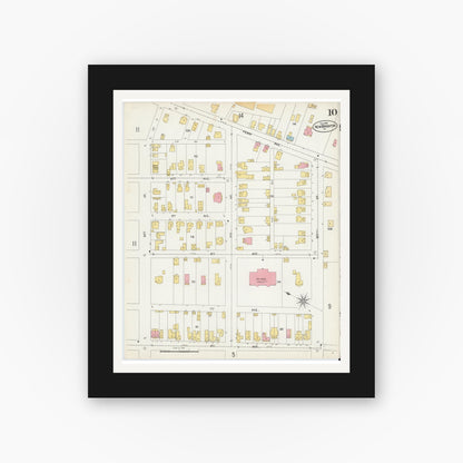 Old map wall art mockup — black gallery frame with white mat — Sanborn Fire Insurance Map from New Brighton, Beaver County, Pennsylvania (1901), Sheet #0010
