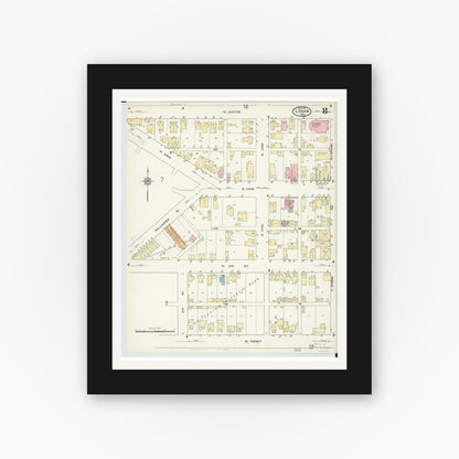 Old map wall art mockup — black gallery frame with white mat — Sanborn Fire Insurance Map from Logan, Hocking County, Ohio (1914), Sheet #0008