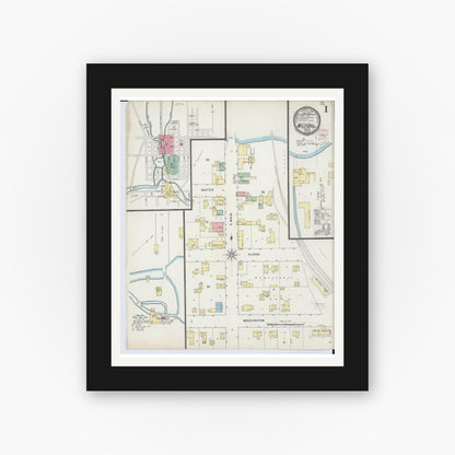 Old map wall art mockup — black gallery frame with white mat — Sanborn Fire Insurance Map from Milford, Oakland County, Michigan (1895) - Complete Map Set