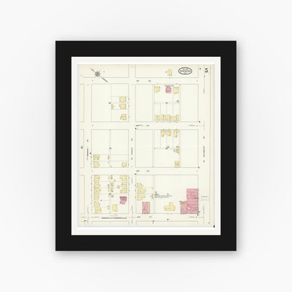 Old map wall art mockup — black gallery frame with white mat — Sanborn Fire Insurance Map from Spencer, Rowan County, North Carolina (1913), Sheet #0005