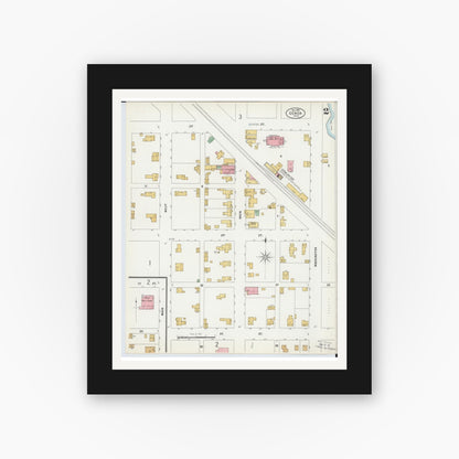 Old map wall art mockup — black gallery frame with white mat — Sanborn Fire Insurance Map from Genoa, Ottawa County, Ohio (1899), Sheet #0002