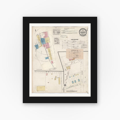 Old map wall art mockup — black gallery frame with white mat — Sanborn Fire Insurance Map from Pennsburg, Montgomery County, Pennsylvania (1933), Sheet #0001