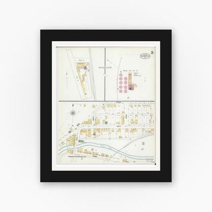 Old map wall art mockup — black gallery frame with white mat — Sanborn Fire Insurance Map from Glouster, Athens County, Ohio (1901), Sheet #0003