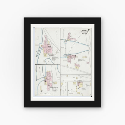 Old map wall art mockup — black gallery frame with white mat — Sanborn Fire Insurance Map from Ypsilanti, Washtenaw County, Michigan (1888), Sheet #0009