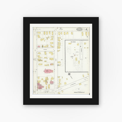 Old map wall art mockup — black gallery frame with white mat — Sanborn Fire Insurance Map from Carthage, Jefferson County, New York (1915), Sheet #0004