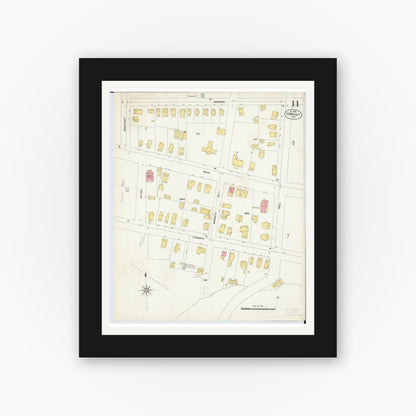 Old map wall art mockup — black gallery frame with white mat — Sanborn Fire Insurance Map from Conneaut, Ashtabula County, Ohio (1902), Sheet #0011