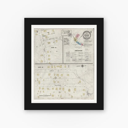 Old map wall art mockup — black gallery frame with white mat — Sanborn Fire Insurance Map from Bourne, Barnstable County, Massachusetts (1924) - Complete Map Set