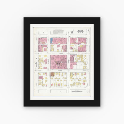 Old map wall art mockup — black gallery frame with white mat — Sanborn Fire Insurance Map from Freeport, Stephenson County, Illinois (1918), Sheet #0010