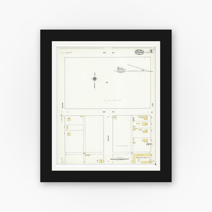 Old map wall art mockup — black gallery frame with white mat — Sanborn Fire Insurance Map from Graham, Young County, Texas (1920), Sheet #0003