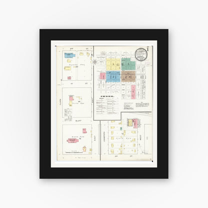 Old map wall art mockup — black gallery frame with white mat — Sanborn Fire Insurance Map from Carroll, Carroll County, Iowa (1893) â€” Complete Set
