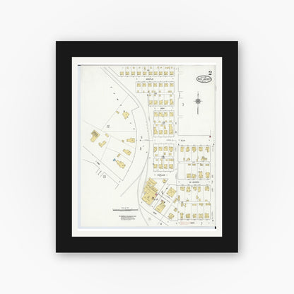 Old map wall art mockup — black gallery frame with white mat — Sanborn Fire Insurance Map from Red Jacket, Houghton County, Michigan (1917), Sheet #0002