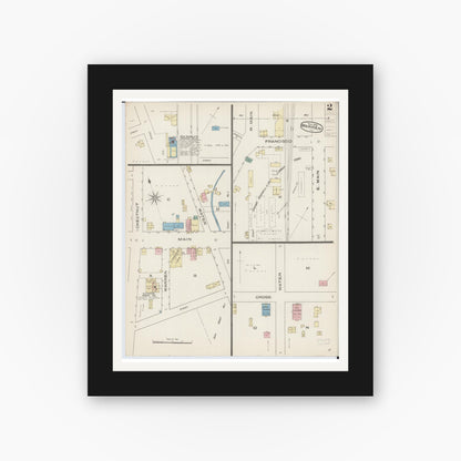 Old map wall art mockup — black gallery frame with white mat — Sanborn Fire Insurance Map from Warren, Jo Daviess County, Illinois (1885), Sheet #0002