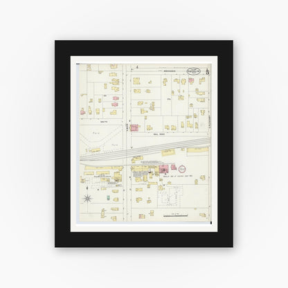 Old map wall art mockup — black gallery frame with white mat — Sanborn Fire Insurance Map from Oberlin, Lorain County, Ohio (1897), Sheet #0005