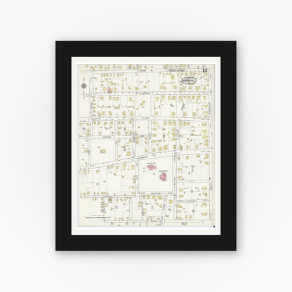 Old map wall art mockup — black gallery frame with white mat — Sanborn Fire Insurance Map from Marshall, Harrison County, Texas (1915), Sheet #0014