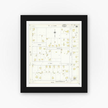 Old map wall art mockup — black gallery frame with white mat — Sanborn Fire Insurance Map from Denton, Denton County, Texas (1912), Sheet #0018