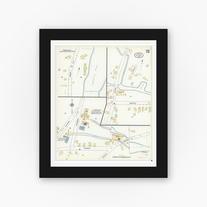 Old map wall art mockup — black gallery frame with white mat — Sanborn Fire Insurance Map from Athol, Worcester County, Massachusetts (1911), Sheet #0021
