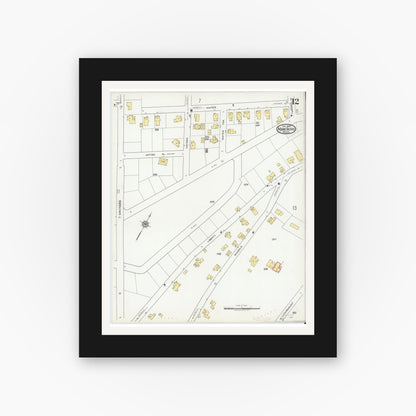Old map wall art mockup — black gallery frame with white mat — Sanborn Fire Insurance Map from Marlborough, Middlesex County, Massachusetts (1920), Sheet #0012