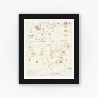 Old map wall art mockup — black gallery frame with white mat — Sanborn Fire Insurance Map from Millbury, Worcester County, Massachusetts (1913), Sheet #0004