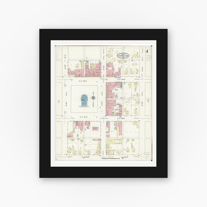 Old map wall art mockup — black gallery frame with white mat — Sanborn Fire Insurance Map from Carrollton, Greene County, Illinois (1914), Sheet #0004
