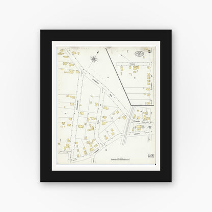 Old map wall art mockup — black gallery frame with white mat — Sanborn Fire Insurance Map from Ipswich, Essex County, Massachusetts (1907), Sheet #0002