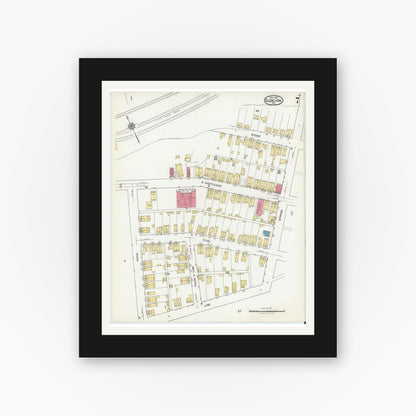 Old map wall art mockup — black gallery frame with white mat — Sanborn Fire Insurance Map from Glen Lyon, Luzerne County, Pennsylvania (1921), Sheet #0007