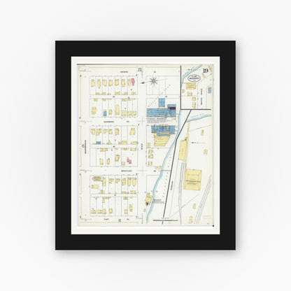 Old map wall art mockup — black gallery frame with white mat — Sanborn Fire Insurance Map from Kankakee, Kankakee County, Illinois (1907), Sheet #0019