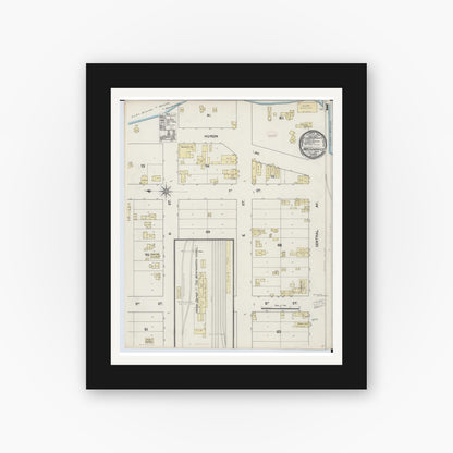 Old map wall art mockup — black gallery frame with white mat — Sanborn Fire Insurance Map from Mackinaw City, Cheboygan County, Michigan (1890) - Complete Map Set