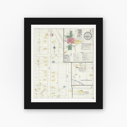 Old map wall art mockup — black gallery frame with white mat — Sanborn Fire Insurance Map from Russiaville, Howard County, Indiana (1913) - Complete Map Set
