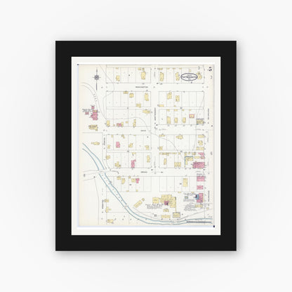 Old map wall art mockup — black gallery frame with white mat — Sanborn Fire Insurance Map from Port Washington, Ozaukee County, Wisconsin (1913), Sheet #0005