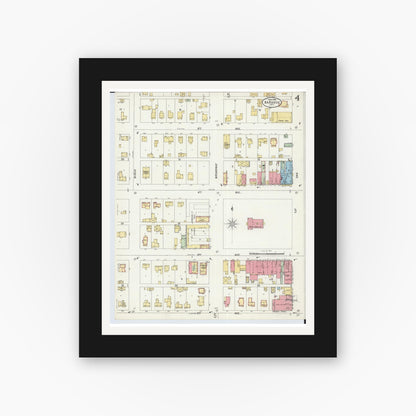 Old map wall art mockup — black gallery frame with white mat — Sanborn Fire Insurance Map from Baraboo, Sauk County, Wisconsin (1898), Sheet #0004