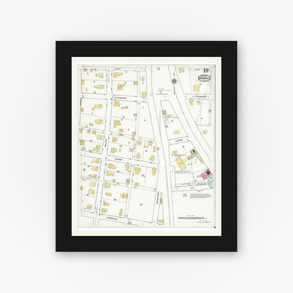 Old map wall art mockup — black gallery frame with white mat — Sanborn Fire Insurance Map from McKinney, Collin County, Texas (1920), Sheet #0019