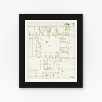 Old map wall art mockup — black gallery frame with white mat — Sanborn Fire Insurance Map from Philipsburg, Centre County, Pennsylvania (1897), Sheet #0006